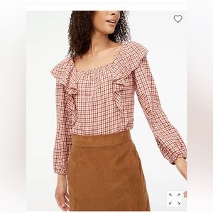 Flannel square neck ruffle top